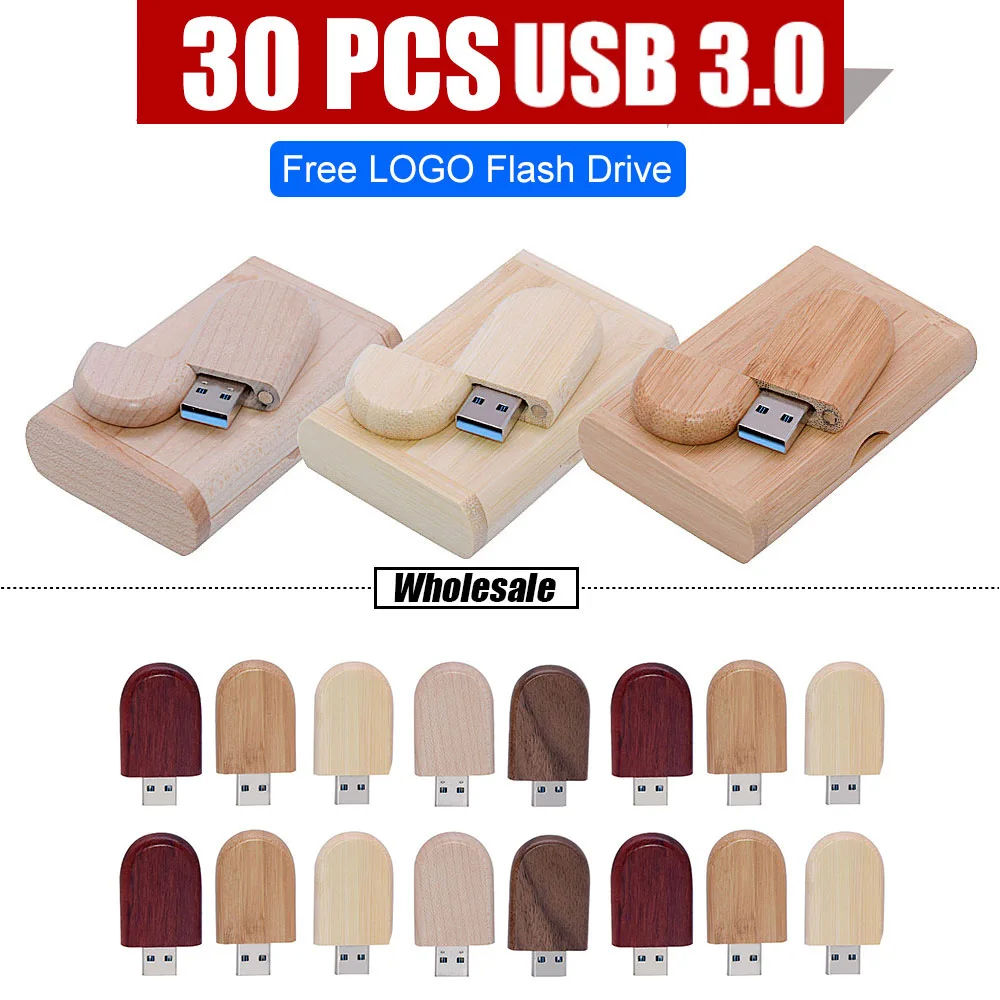 30pcs/lot Wooden Pendrive USB 3.0 Flash Drive 8GB 16GB 32GB 64GB 128GB Usb Stick Wedding Photography Gift Pen drive(Free Logo)