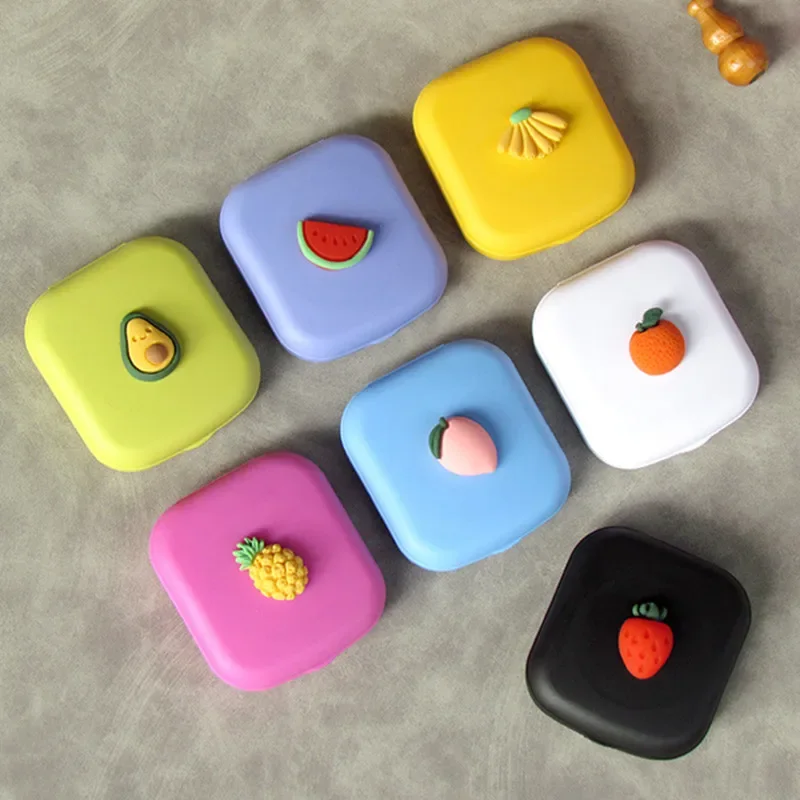 Cartoon Fruit Case Contactlens Kit Contactlenzen Case Met Pincet Contact Applicator Oplossing Fles Lenshouder Spiegel