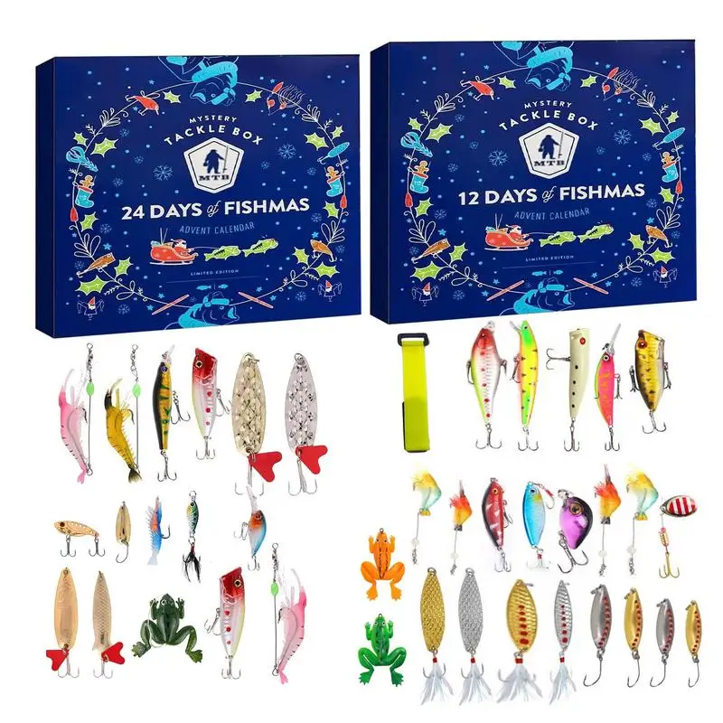 Christmas Advent Calendar Fishing Tackle Kit 24pcs Countdown Calendar Fishing Lures Surprise Blind Box Gift For Father Husband