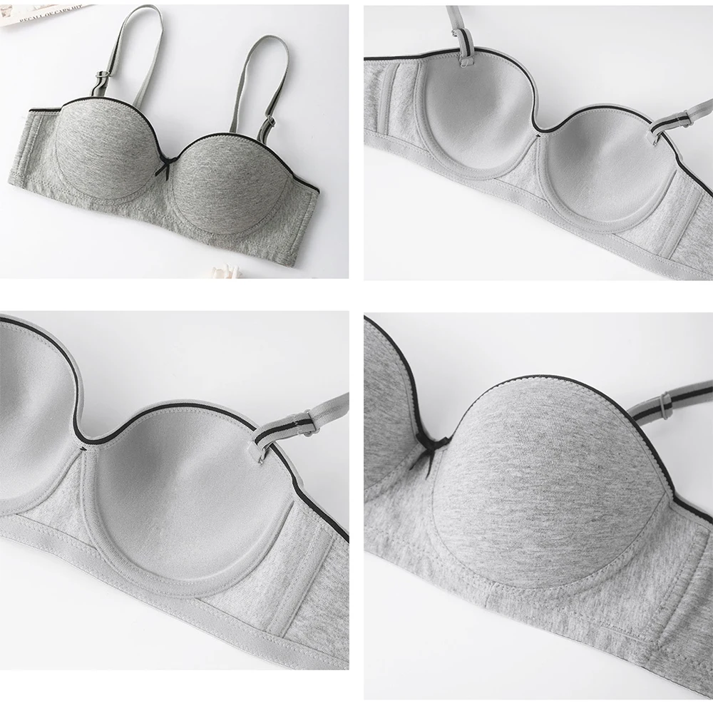 French noble fashion women cotton bralette solid 1/2 cup Lingerie lace bra with underwire sexy push up bra padding tops 32d D09