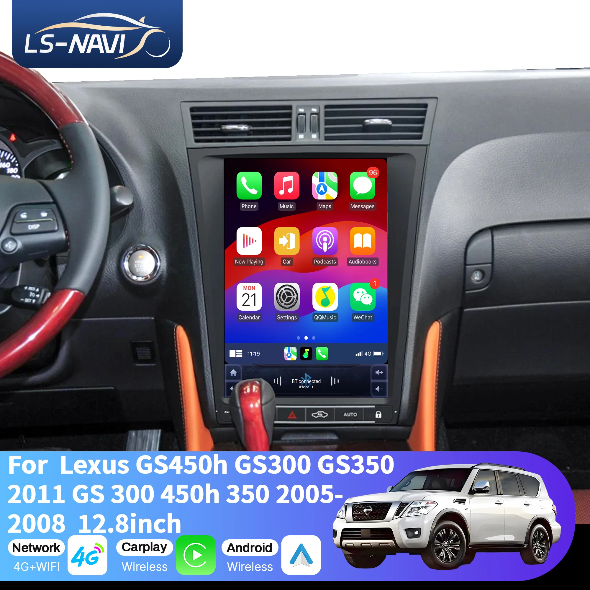 

12.8“ Car Radio For Lexus GS450h GS300 GS350 2011 GS 300 450h 350 2005-2008 Wireless Bluetooth CarPlay Touch Screen Stereo
