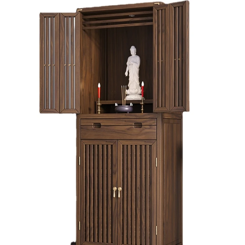 

CX New Chinese Household Shrine Cabinet Simple Wood Color Solid Wood Shrine Clothes Closet with Door