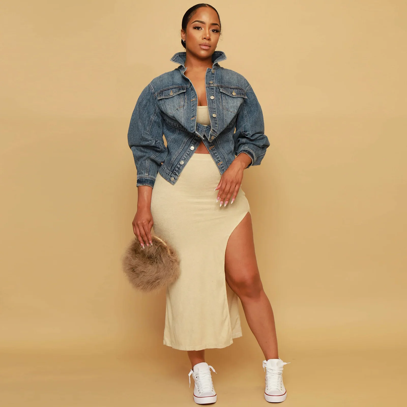 2023 Autumn Winter Turn-down Collar Long Sleeve Single Breasted Denim Coat Women Streetwear Irregular Double Wear Denim Jacket