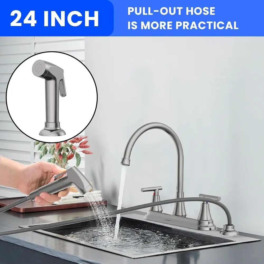 8 صنبور مطبخ بخاخ عالي القوس قابل للسحب، 360 درجة °   دوار، 4 فتحات من الفولاذ المقاوم للصدأ للتخييم RV، لمسة نهائية من النيكل