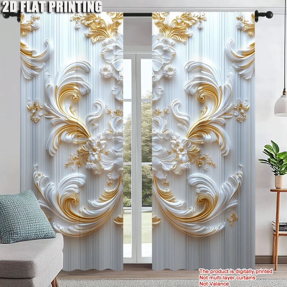 

2Pcs Elegant Floral Print Window Curtains Rod Pocket Design Polyester Material Perfect For Living Room Bedroom More Home