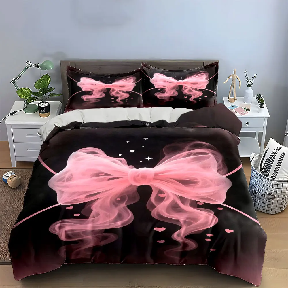 Romantic Ribbon Decoration Set Soft Skin-Friendly Bedding Set Includes 1 Duvet Cover And 2 Pillowcase, Gift