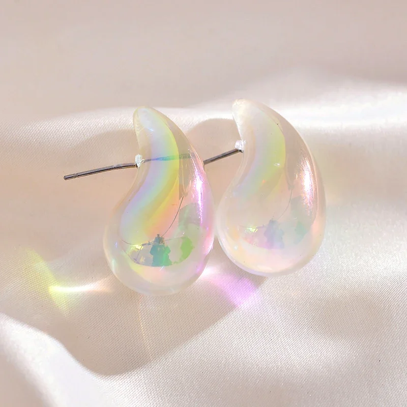 Big Waterdrop Acrylic UV AB Dazzling Illusory Color Smooth Stud Earrings for Women Hyperbole Punk Geometry Party Jewelry Gift