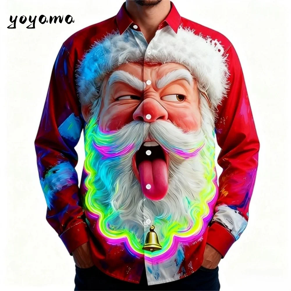 

Christmas Men's 3D Graphic Long Sleeve,Street Style Fashion, Santa Claus Smile Face Print Design,2026 Autumn Neon Glow Clothing