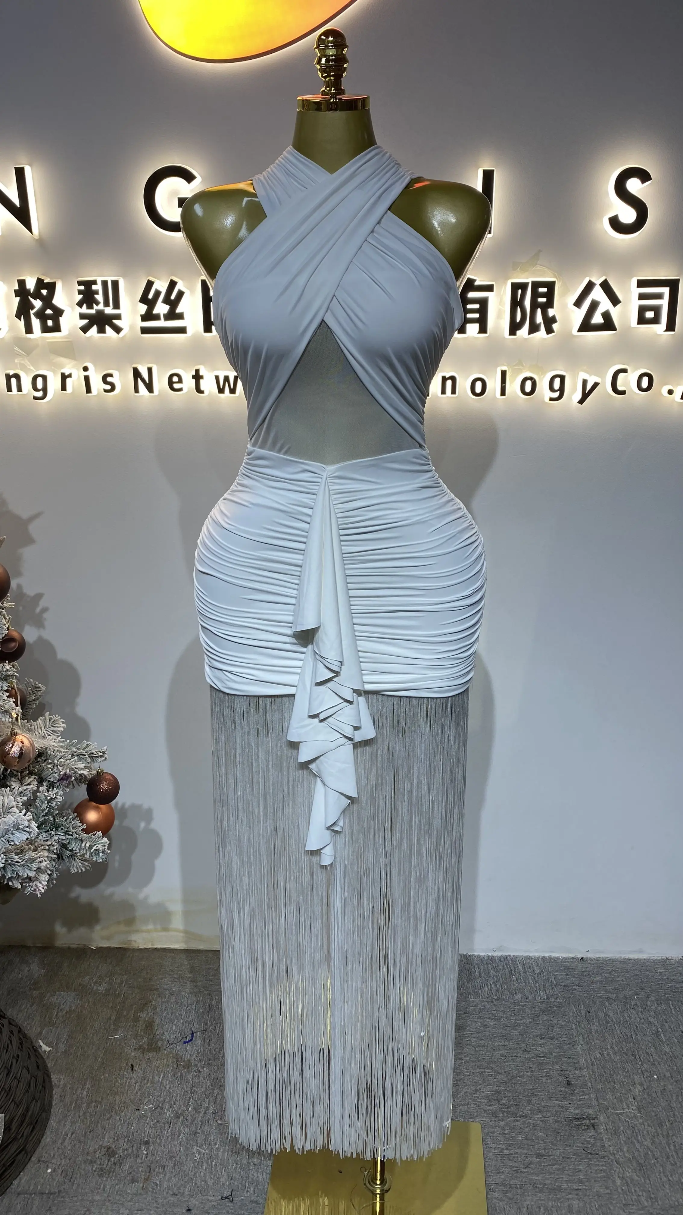 

High-end new fashionable bodycon dress, summer party dress, sleeveless tassel party sexy women's clothing-GZXX325