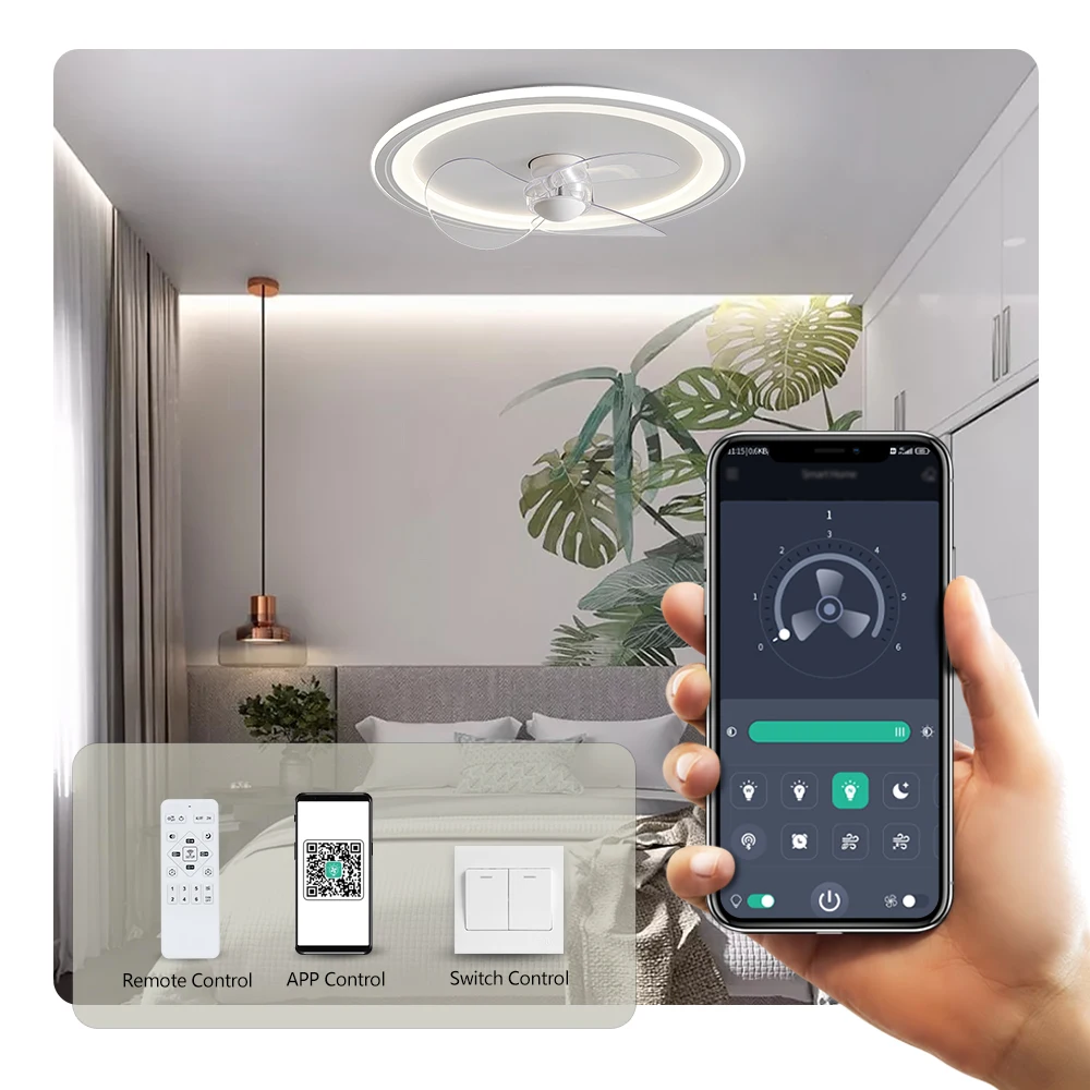 Imagem -02 - Smart Led Ventilador de Teto com Iluminação Elétrica ac pc 12 Dimmer sem Fio Controle Remoto Mobile App Decoração para Loft e Sala