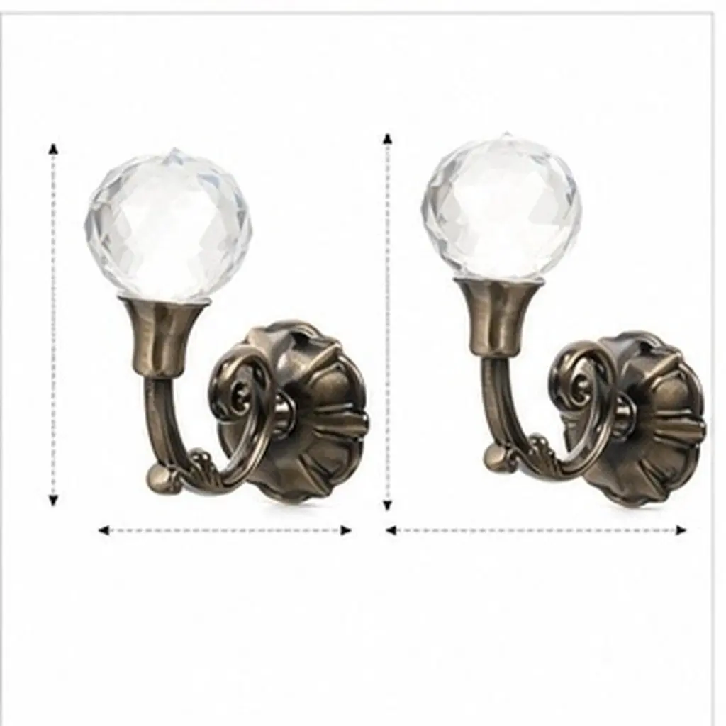 Pair Vintage Curtain Hooks Crystal Ball High Grade Brass Drapery Clothes Hook Classic Wall Holdbacks for Home Decoration
