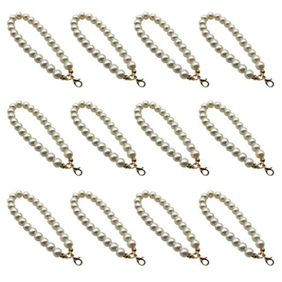 

12 Pieces Pearl Beaded Lobster Key Chain Keyring Purse Bag Charm Decoration Accessory