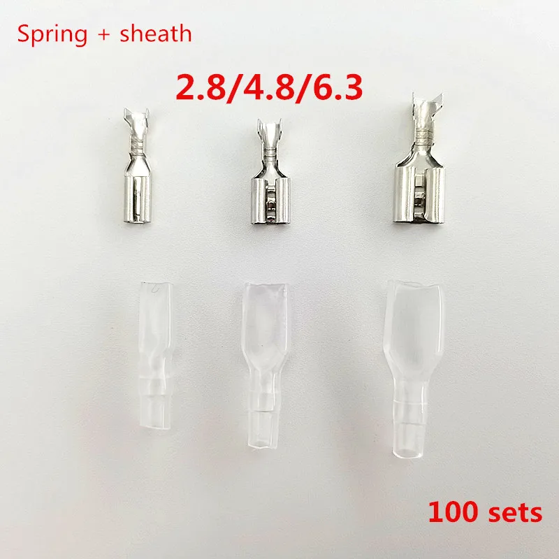 100Sets(200pcs) Female Spade Connector 2.8 /4.8 /6.3 Crimp Terminal with Insulating Sleeves for Terminals