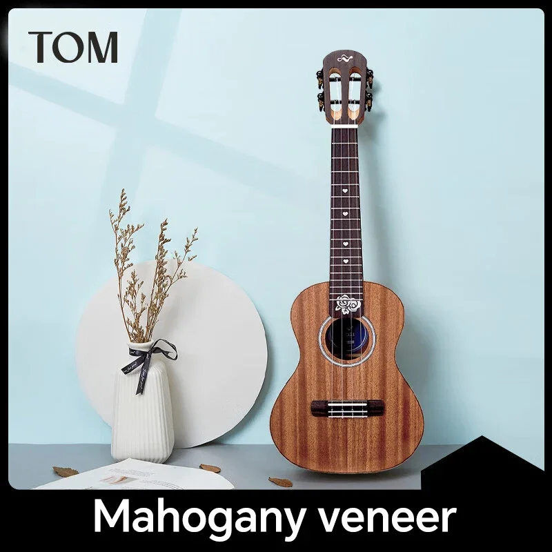 TOM 23 Inch Concert Ukulele - Solid Mahogany Beginner Kit with Gig Bag, Capo, Strap, Strings & Pick