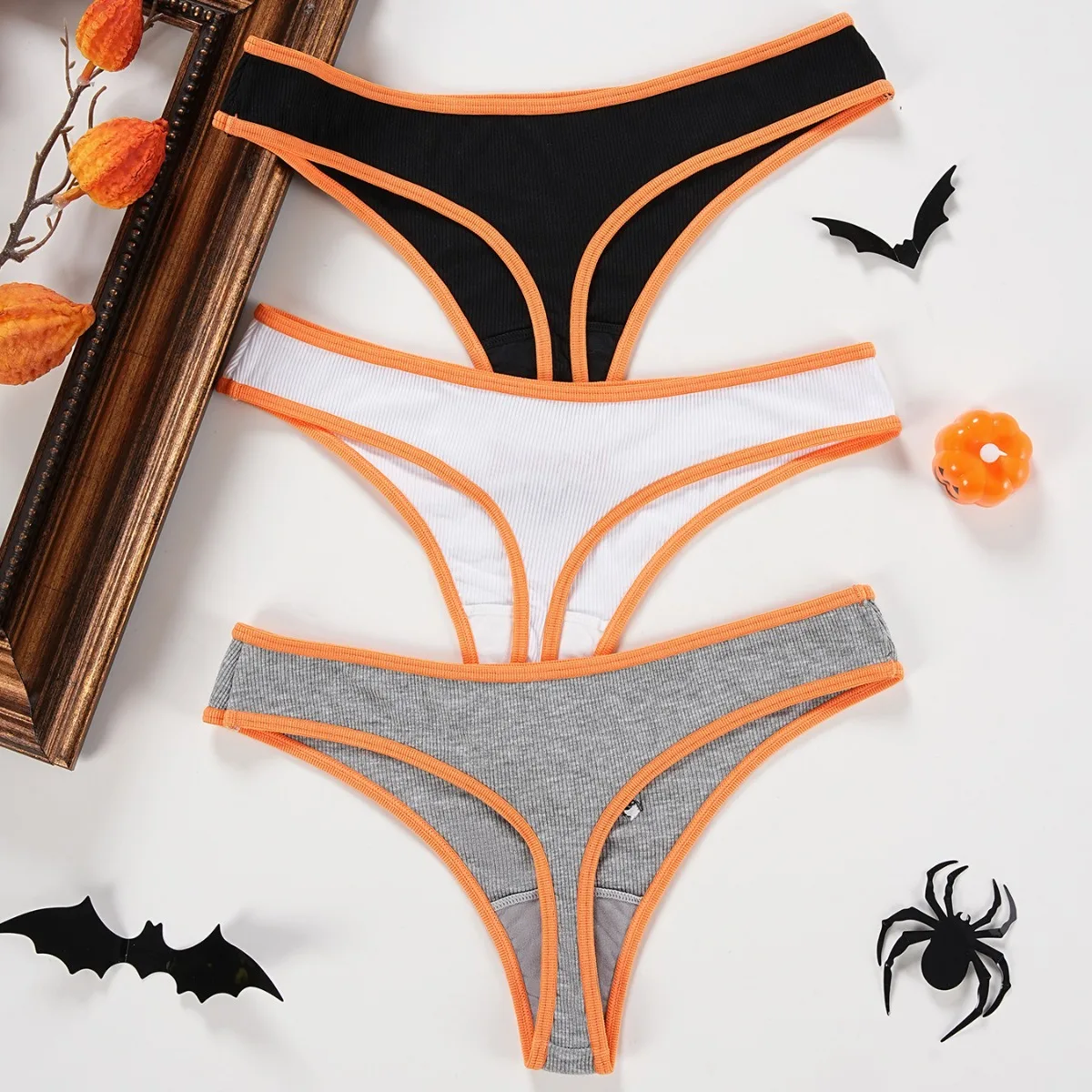 Halloween Pumpkin Women\'s Thong Thin Breathable Traceless Cotton Sexy Underwear Funny Embroidery Soft Seamless Briefs Lingerie