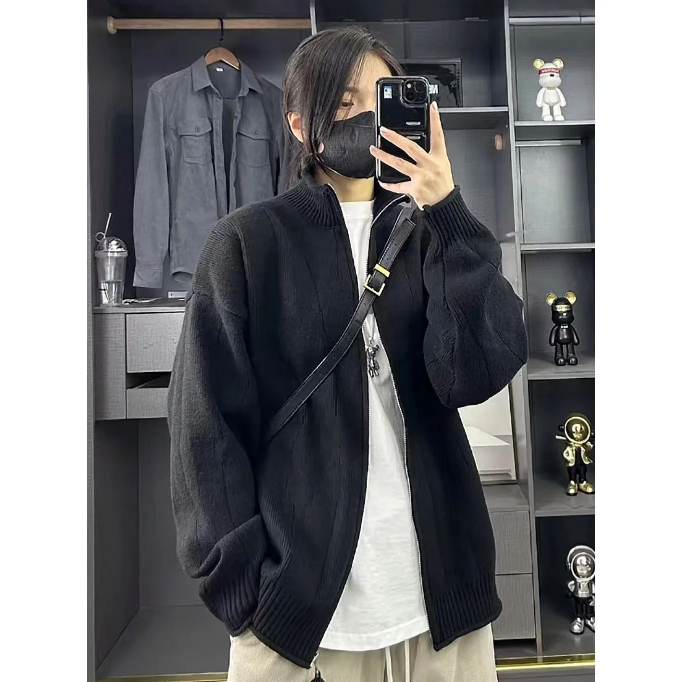 

Вязаный кардиган с воротником-стойкой для мужчин весной, осенью и зимой, новый ленивый стиль, свободный повседневный свитер для улицы.