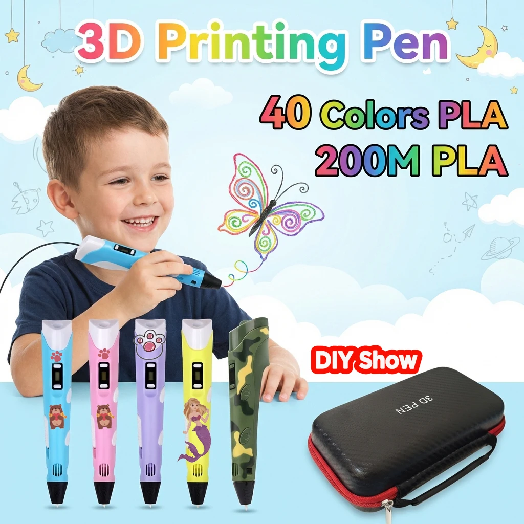 

Новая 3D-ручка для 3D-печати, детская ручка для рисования своими руками, с PLA-филаментом и дорожным чехлом, подарок для детей на день рождения, Рождество, для мальчиков и девочек