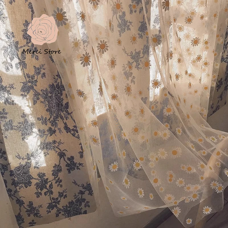 

Curtains for Living Room French Retro Style Double Layer Lace Blackout Half Curtain Window Partition Door Thermal Insulated