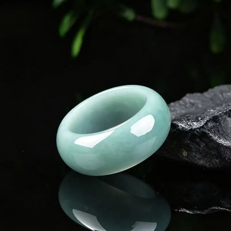 Genuine A-grade ice jadeite ring, wide version, exquisite jade jewelry for men and women
