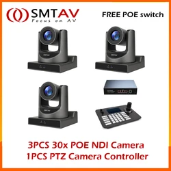 SMTAV Church Broadcasting 3PCS SMTAV 30x POE NDI PTZ Camera and 1PCS PTZ Camera Controller support ONVIF