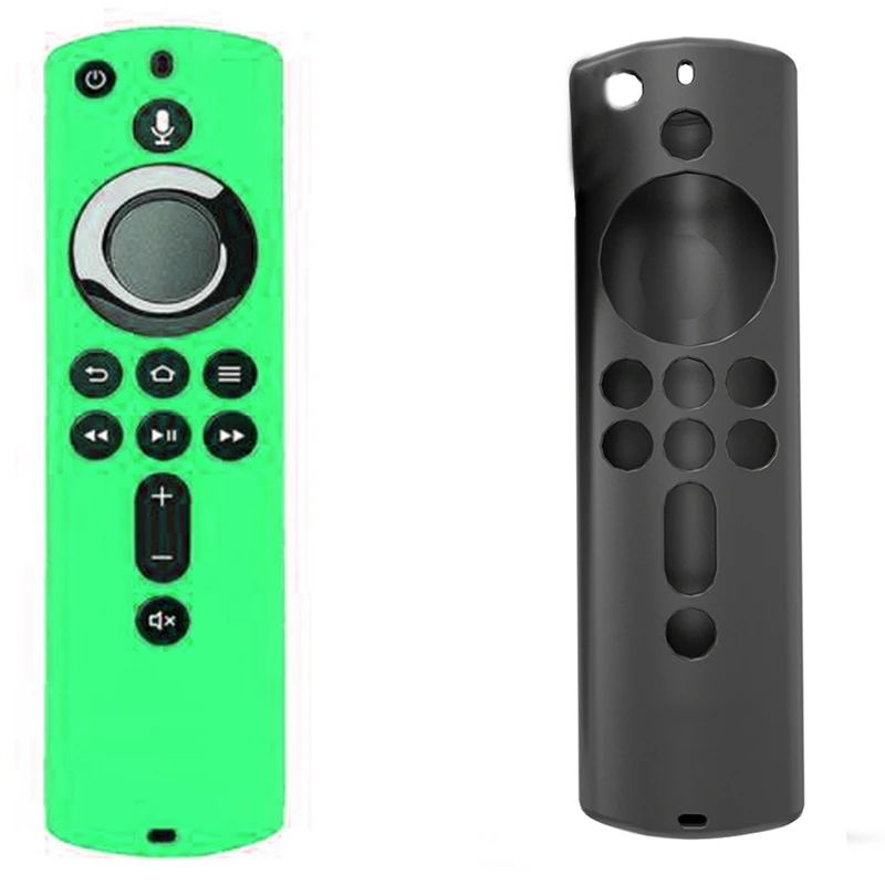 2 Pcs For Amazon Fire TV Stick 4K TV Stick Remote Silicone Case Skin 5.9 Inch Remote Control Shell Cases, Black & Green