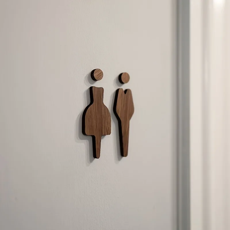 Targa per porta del bagno - Decorazione da parete in legno unisex con figure maschili e femminili, design senza cornice per casa e ufficio, arredamento per il bagno