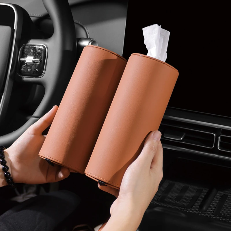 

1Pc Car Interior Accessories Leather Tissue Holder Cylinder Round Napkin Paper Case for Armrest Box Suitable for Ford VW Kia