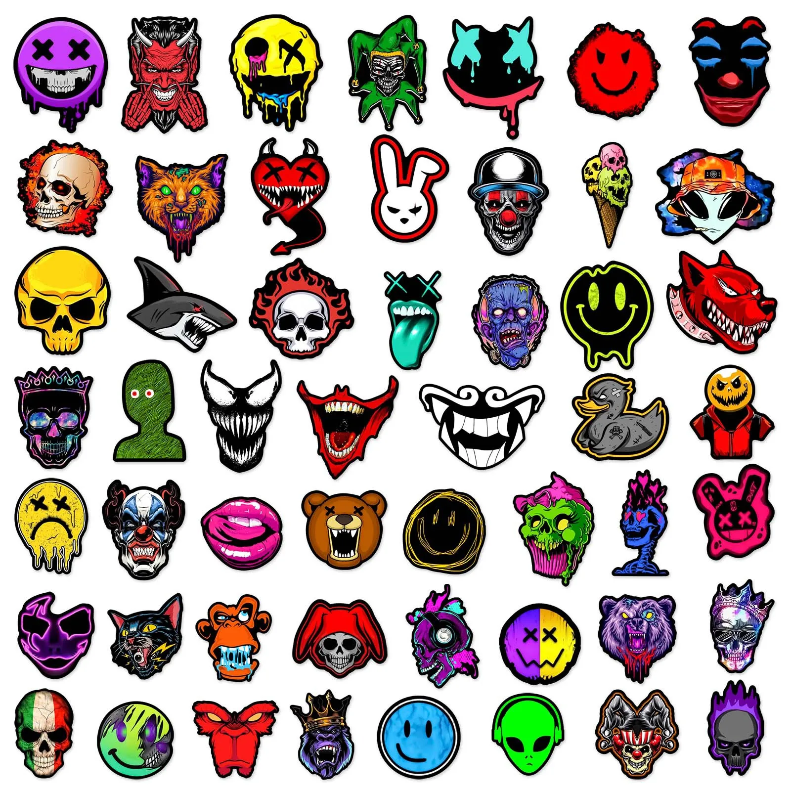 10/30/50Pcs Cool Pop Horror Stickers Cartoon Graffiti Decals for Phone Skateboard Guitar Laptop Motorcycle Helmet Sticker Toys