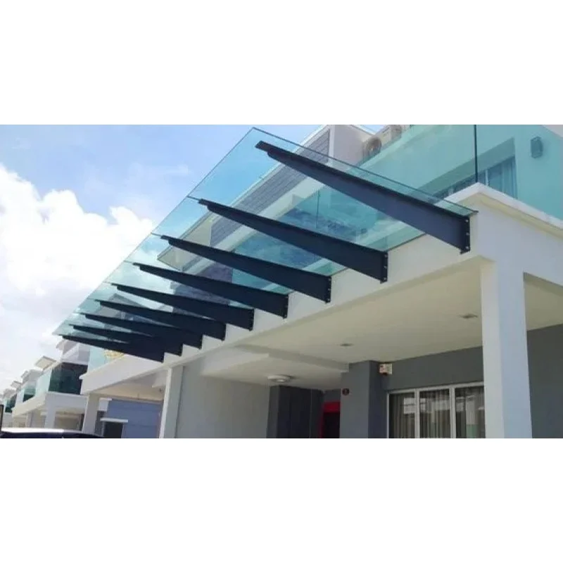 custom.CBMMART Modern Design Outdoor Awning Canopy Stainless Steel Bracket Tent Front Door Glass Canopy
