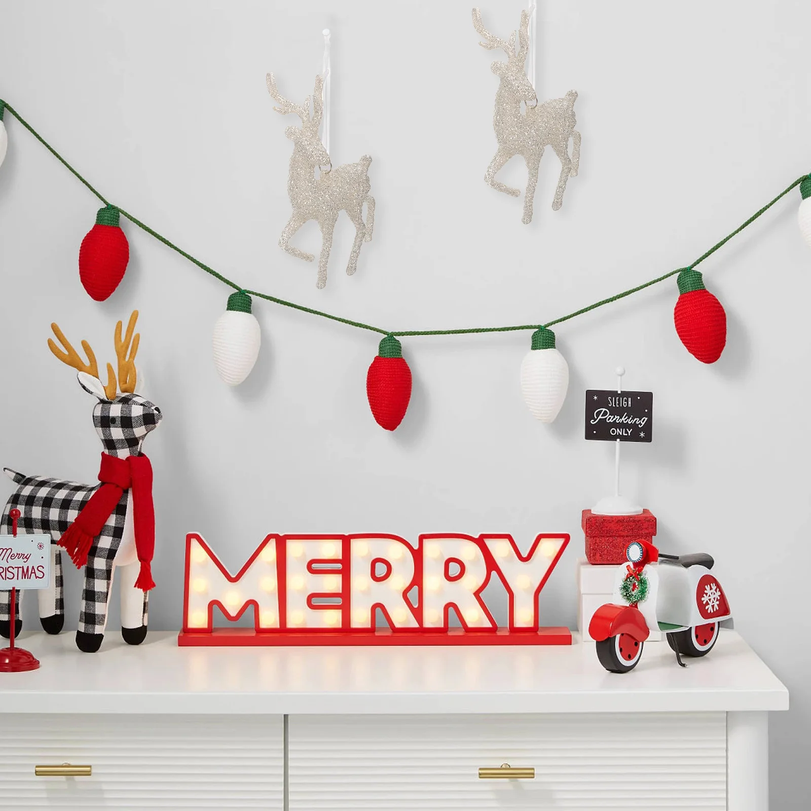 

4pcs Deer Pendants White Glitter Christmas Tree nament Hanging Decor Xmas Elk Decoration Party Accessories