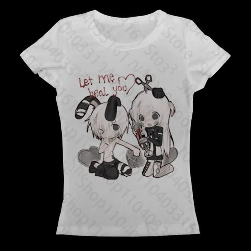 Anime Girl Y2k T-shirt Gothic Baby Tees Y2k Kitty Women's T-shirts 2000s Tops 90s Clothes Vintage Crop Top Women Clothing Female