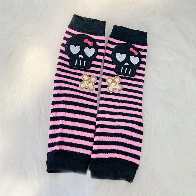 Striped Knitted Gloves Skull Punk Cross Sunscreen Sleeves Pink Cat Hot Girl Girl Y2k Harajuku Socks Cosplay Costume Accessories