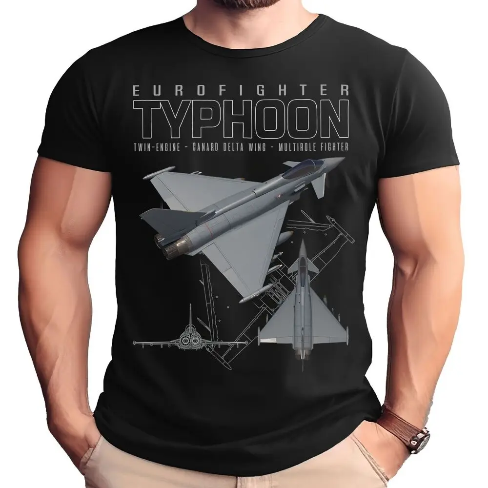 Typhoon Eurofighter Schematic - Black Adult Shirt Y2K tops Unisex Summer Short Sleeve