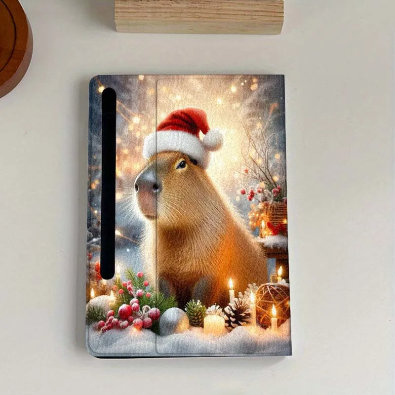 عيد الميلاد كابيبارا الكرتون لسامسونج غالاكسي تبويب S9 S10 S6 S7 S8 FE زائد لايت بوصة غطاء قابل للطي اللوحي