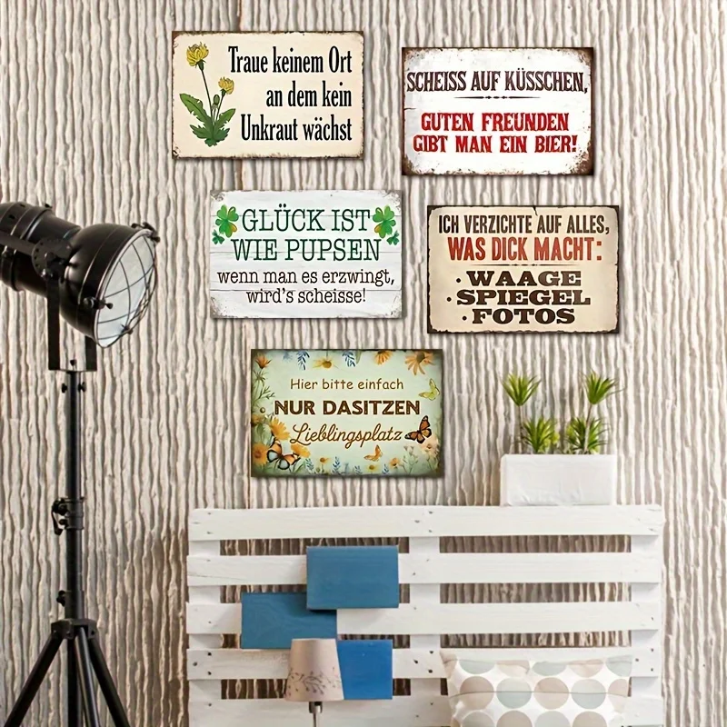 5pcs Vintage Metal Signs - German Philosophy Quotes, Rustic Style Metal Wall Decor 8x12 Inches/20x30cm with Inspirational Life S