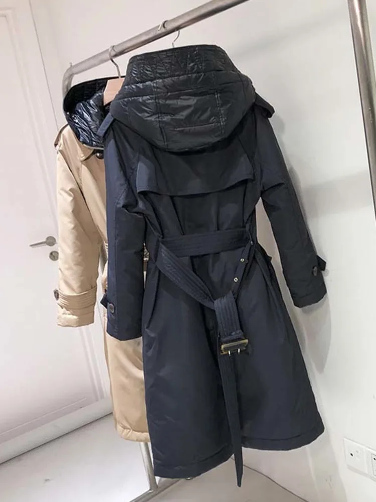 90% White Duck Down Jackets And Coat With Hooded For WInter Down Jacket Hooded Double Breasted Casual Long Trench Parkas