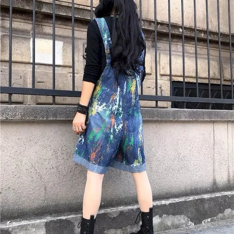 DENIM Jumpsuit ผู้หญิงขนาดใหญ่หลวมกางเกงขาสั้น Casual One Piece ชุดผู้หญิง Playsuits โดยรวมสําหรับผู้หญิงห้าจุดกางเกงขากว้าง