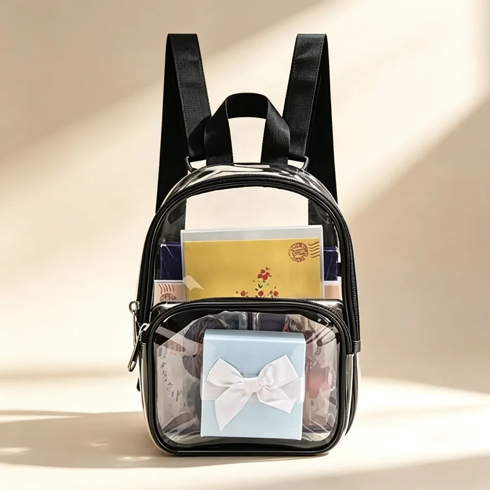 Mini mochila transparente de pvc, bolsa de armazenamento à prova d'água, bolsa de armazenamento transparente para viagem, bolsa portátil para estudantes, organizador de papelaria