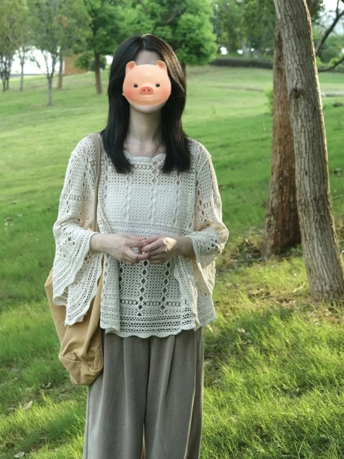 

Женский вязаный свитер с ажурными рукавами-колокол, с цветочным узором, свободный крой, на пуговицах, верхняя одежда для ранней весны, большие размеры