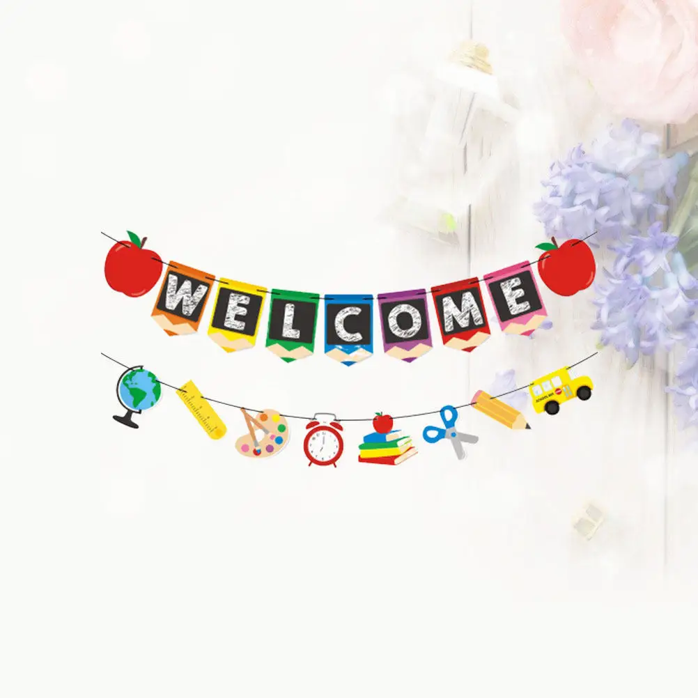 1Set Back to School Banner Colorful Welcome Letter Hanging Decor Starting School Party Supplies Classroom First Day Bunting