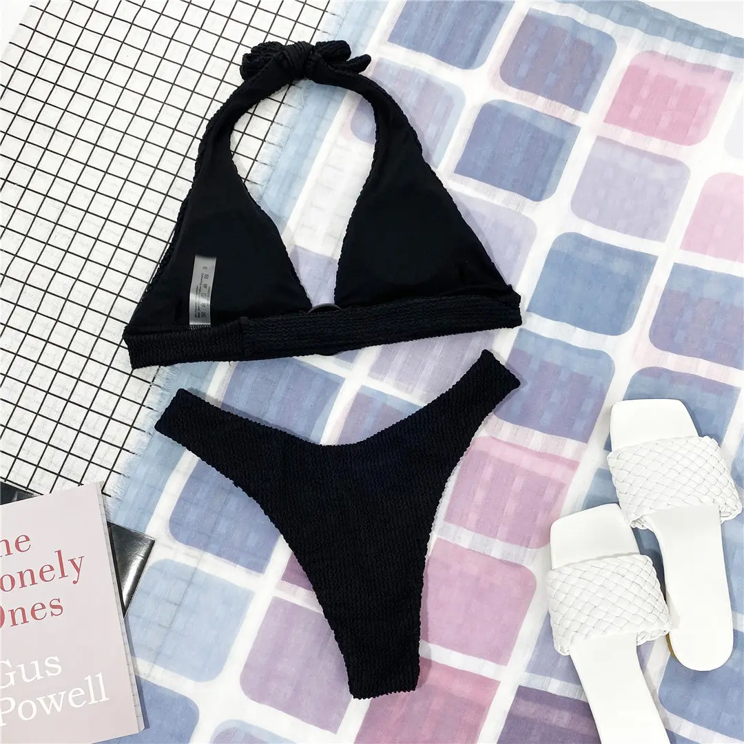 Halter Bikini mit Falten, Damen-Badeanzug, zweiteiliger Bikini-Set, brasilianischer Badeanzug, Badebekleidung, Modell V2922 – Detail 29