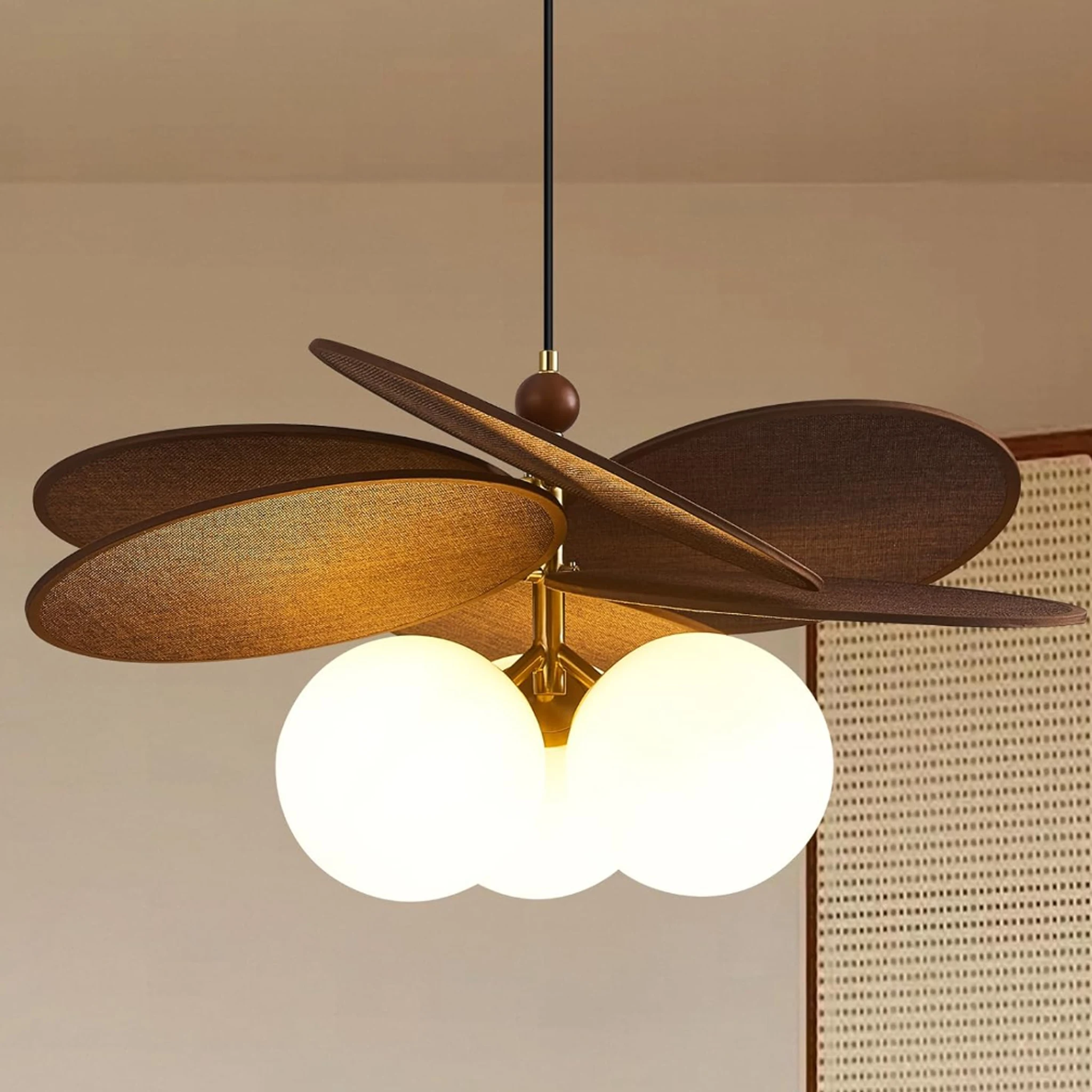 Rattan Vintage Pendant Light Adjustable Cord Hanging Lamp Living Room Restaurant Shop Hotel Ceiling Chandelier Room Decor