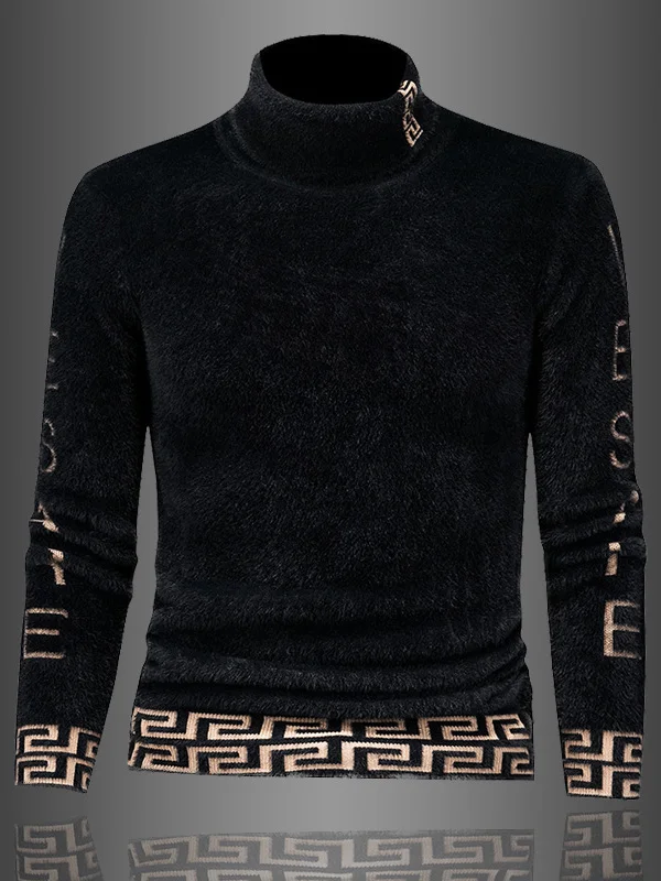 

Men's Winter Thiened Knitted High Collar Mink Sweater Slim Fit Warm Base Layer Casual Sle Long Sve Geometric Pattern