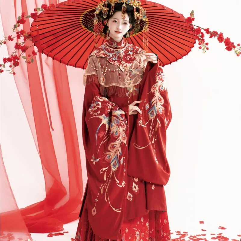Vêtements de cérémonie Hanfu de style chinois sur mesure, tenue de grillage, vêtements rouges lourds