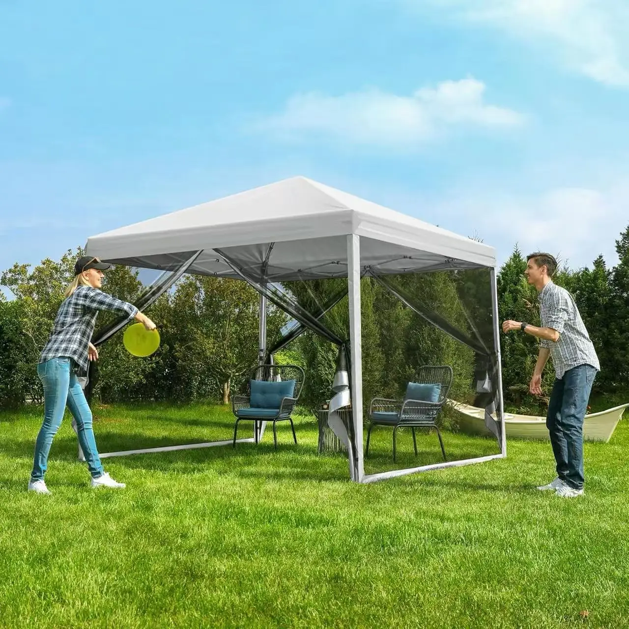 ！@Dwoo Modern Steel 10x10ft Easy Pop-Up Sunshade Canopy Heavy Duty Portable Breathable Party Gazebo Tent
