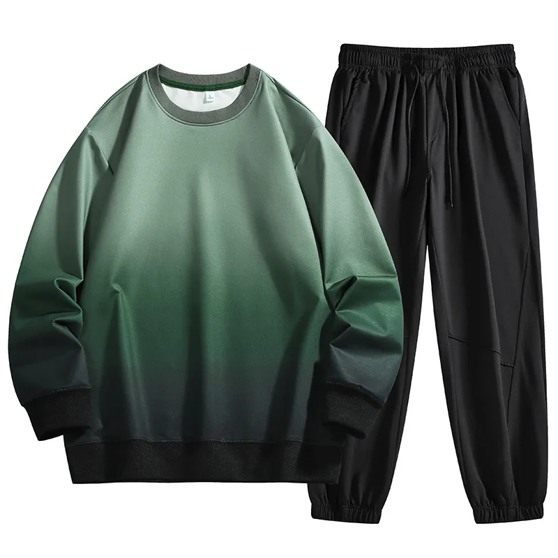 

2025 Spring and autumn new men's sports and leisure suit crewneck hoodie gradient color trousers hoodie two-piece men's suit