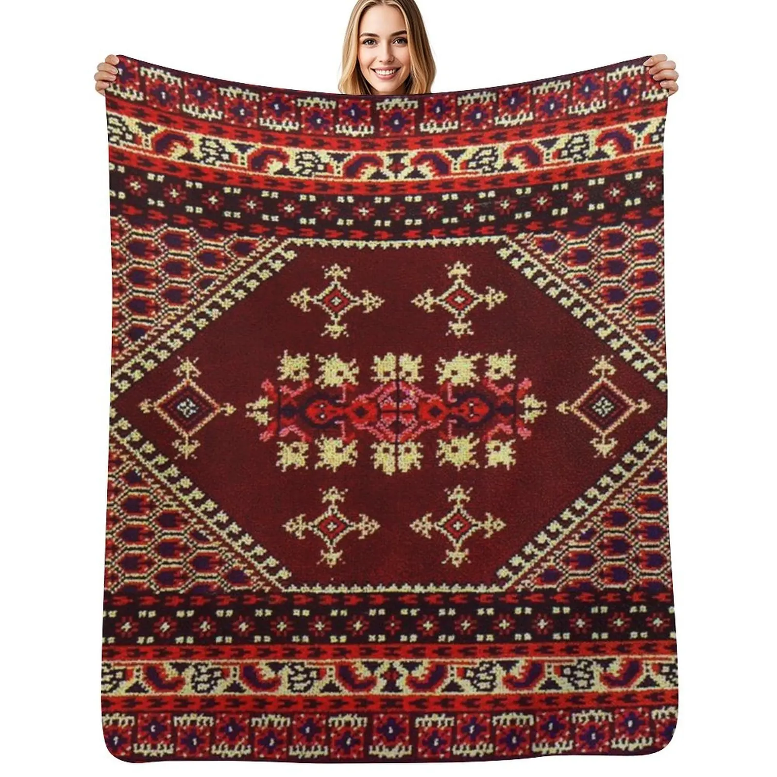 

Authentic Moroccan Carpet Throw Blanket Warm Comfortable Blanket for Office Napping