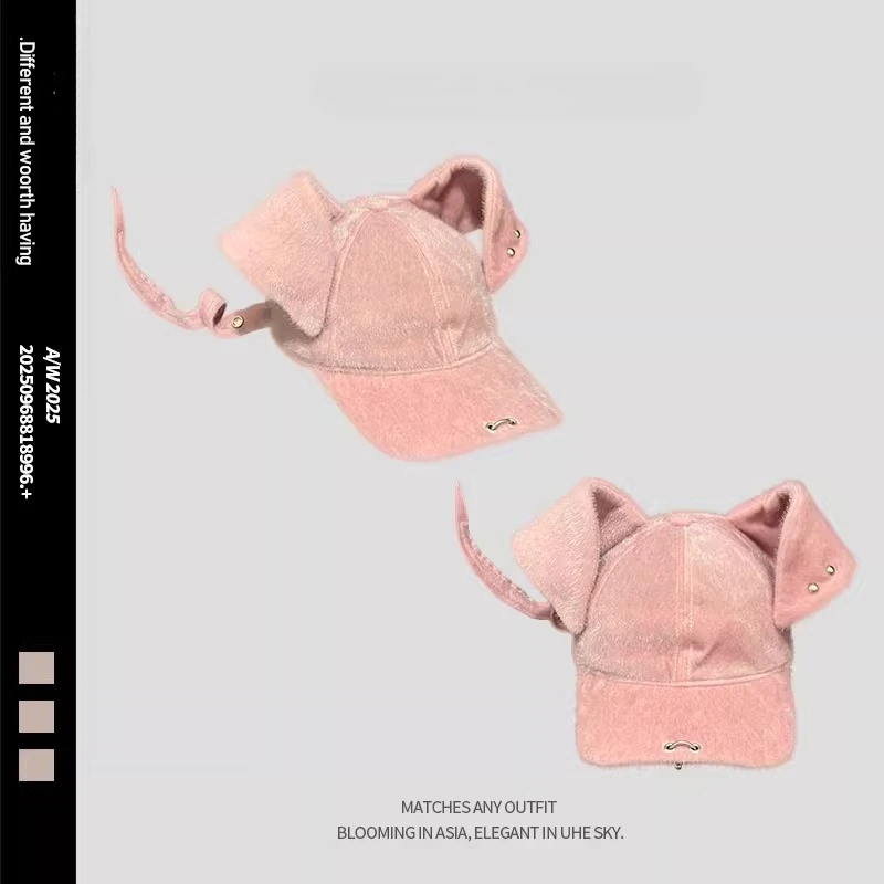 

Pink Cute Cat's Ears Plush Hat Women Korean Version Autumn and Winter Personality Street Leisure Versatile Cap