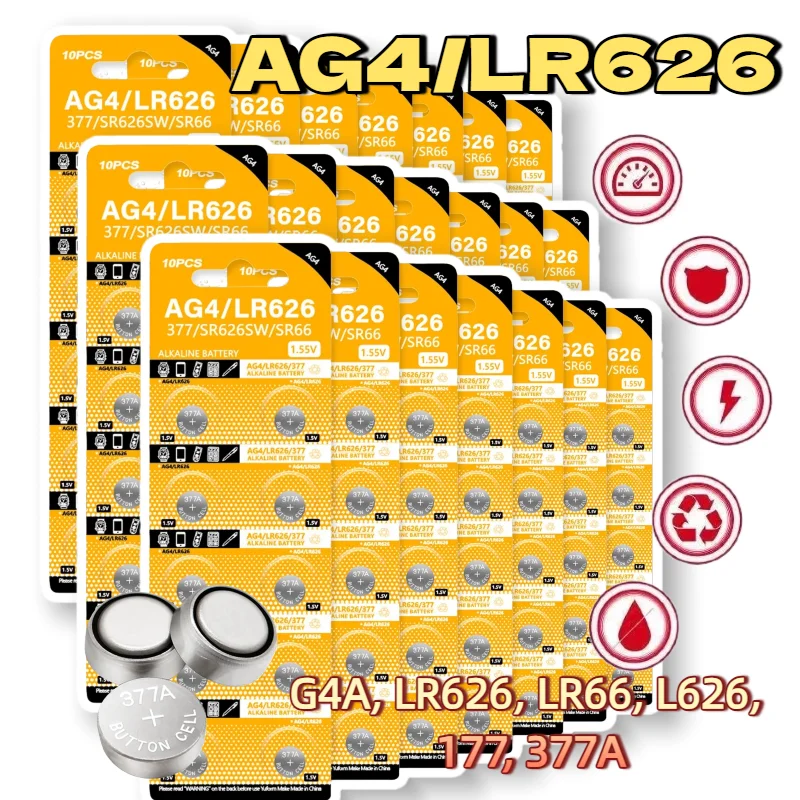 10-100 قطعة AG4 LR626 1.55 فولت بطاريات زر قلوية 377A SR626SW LR66 177 376 بطارية خلية عملات عالية الجودة للعب الساعات