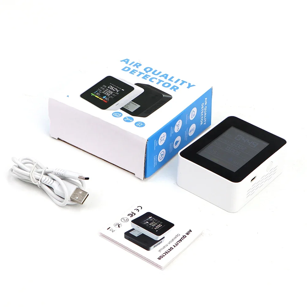 5 in 1 Digital Air Quality Monitor CO2 HCHO TVOC Humidity and Temperature Monitor CO2 Tester LCD Rechargeable